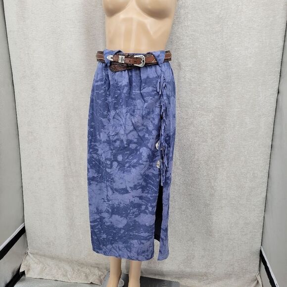 Ozark Mountain Jean Western Maxi Skirt Top Set Blue Fringe Concho Matching Set - Picture 6 of 16